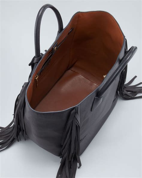 prada cervo fringe tote bag black|Bags .